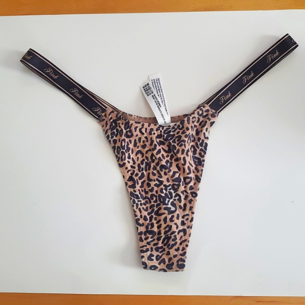 VICTORIA'S SECRET PINK Cotton High Leg Micro Thong Panty VS Leopard Sz Large